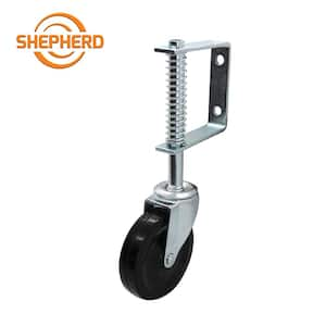 4 in. Black Hard Rubber and Steel Swivel Gate Caster with Adjustable Spring Bracket and 125 lb. Load Rating