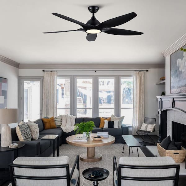Avex 60 in. Black Standard Downrod Mount Ceiling Fan with Remote Control and Dimmable Integrated LED