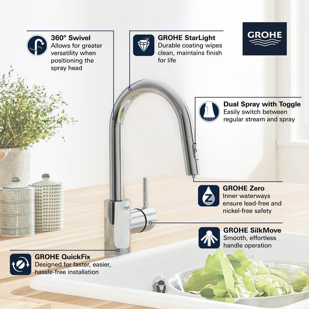 Modern Sleek Chrome Kitchen Faucet with Pull-Out Spray