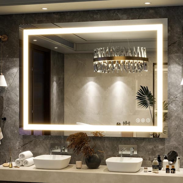 30 in. W x 40 in. H LED Light Anti-Fog Rectangular Modern Frameless White Wall Mirror