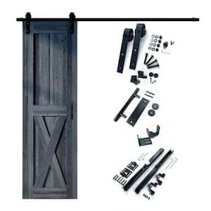 30 in. x 84 in. X-Frame Navy Solid Pine Wood Interior Sliding Barn Door with Hardware Kit, Non-Bypass
