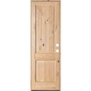 30 in. x 96 in. Rustic Knotty Alder Square Top V-Grooved Left-Hand Inswing Unfinished Wood Prehung Front Door