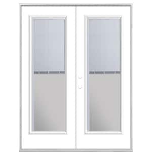 60 in. x 80 in. Ultra White Steel Prehung Right-Hand Inswing Mini Blind Patio Door without Brickmold