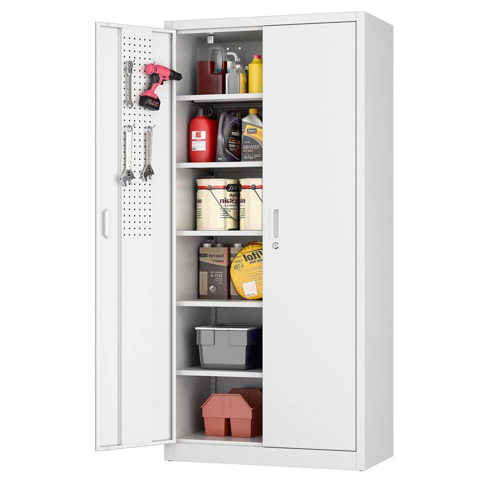 34 in. W x 71 in. H x 18 in. D White Lockable Metal Storage Freestanding Cabinet with 5-Shelve, Pegboard and 4-Hook price history on PriceWatchPro