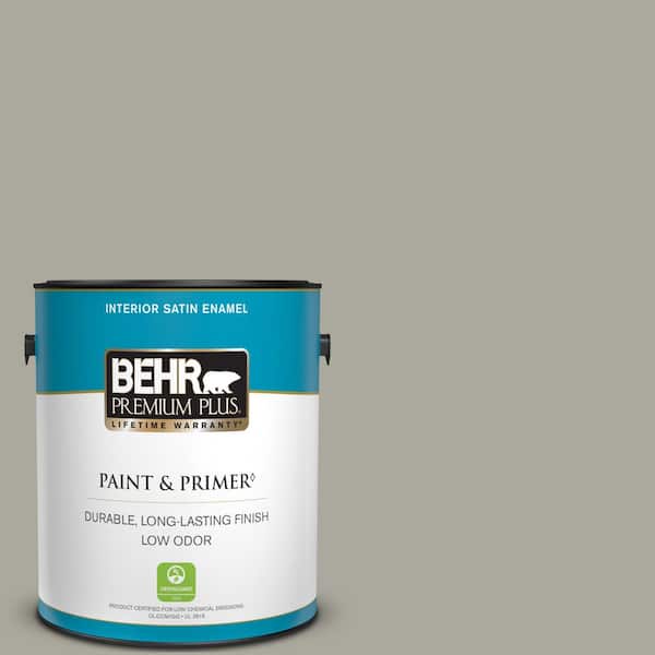 BEHR PREMIUM PLUS 1 gal. #ECC-48-1 Winter Rye Satin Enamel Low Odor Interior Paint & Primer