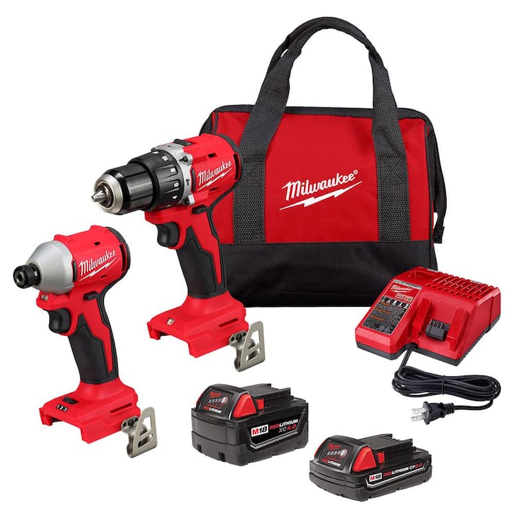 Milwaukee M18 18-Volt Lithium-Ion Brushless Cordless Compact Hammer Drill/Impact Combo Kit (2-Tool) with (2) Batteries, Bag