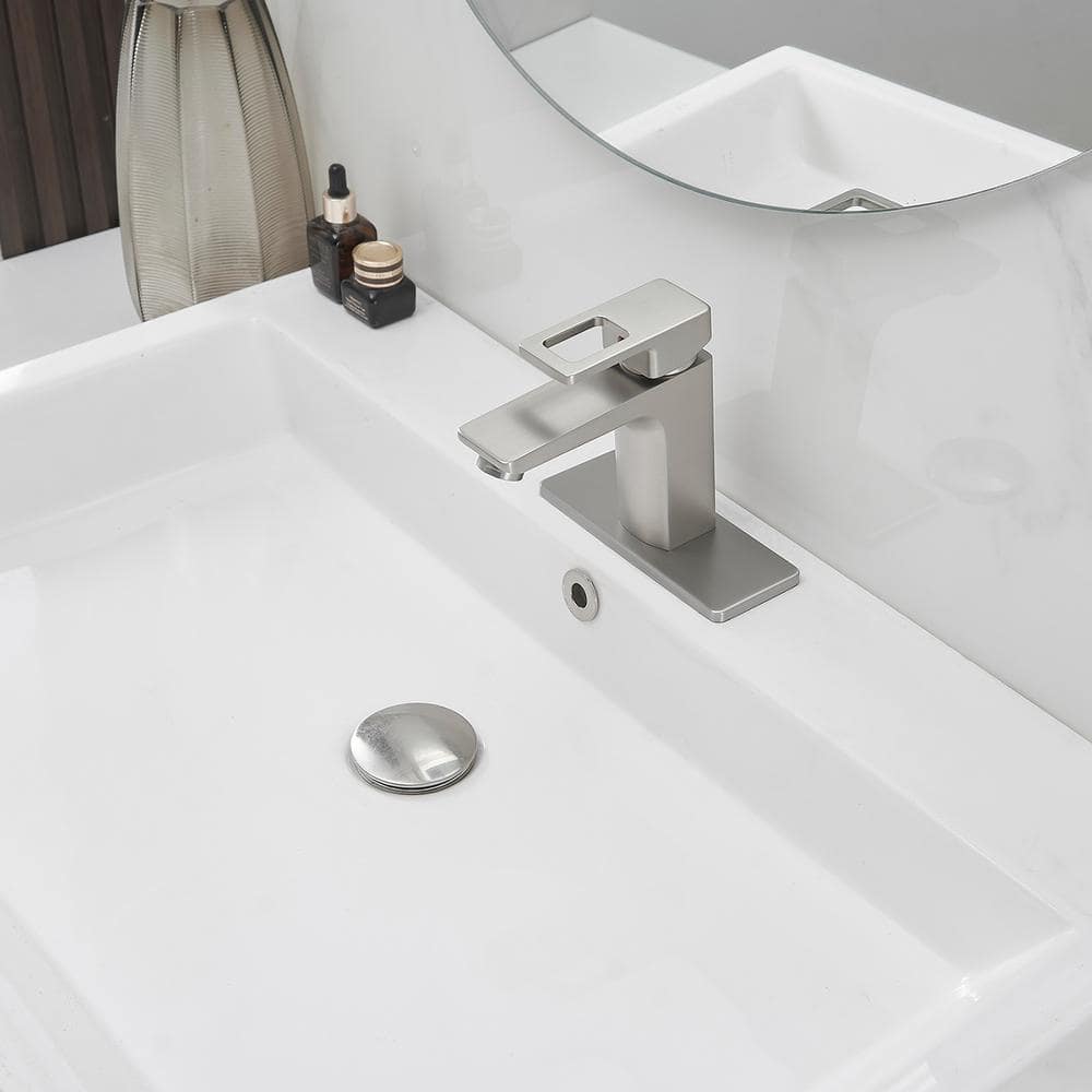 Brushed Nickel Single Handle Bathroom Faucet with Pop-Up Drain