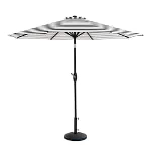 Riviera 9 ft. Outdoor Market Umbrella with Decorative Round Resin Base in Gray/White