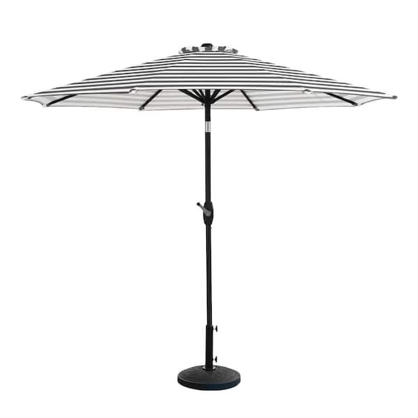 WESTIN OUTDOOR Riviera 9 ft. Outdoor Market Umbrella with Decorative Round Resin Base in Gray/White