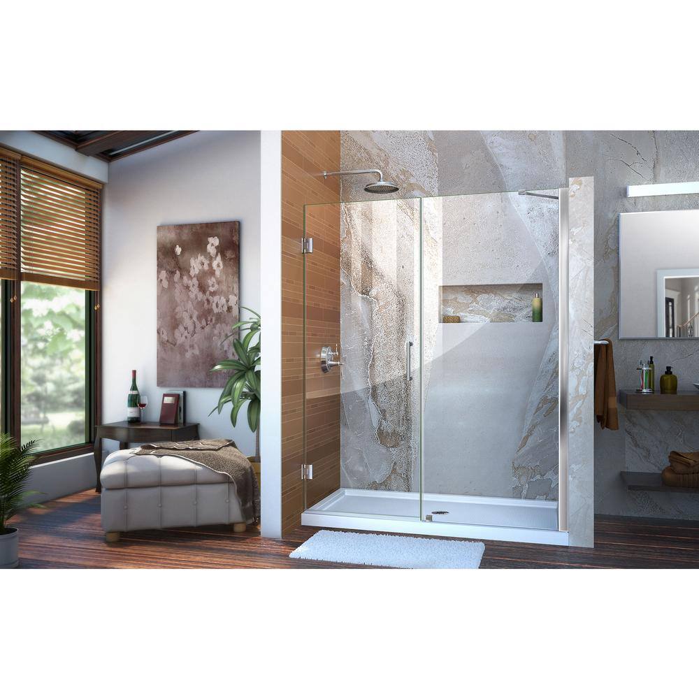 Unidoor 61" Frameless Clear Glass Shower Door with Black Hardware