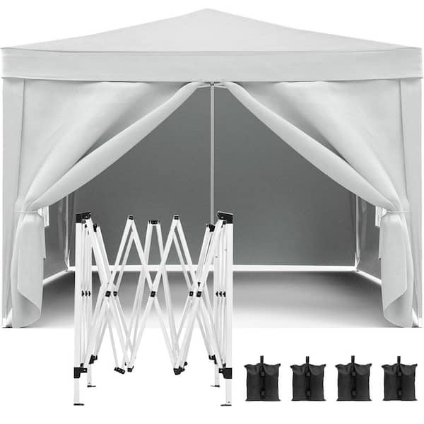 10 ft. x 10 ft. White Folding Awning, EZ Pop-Up Awning, 4-Piece Weight Bag Plus Carry Bag