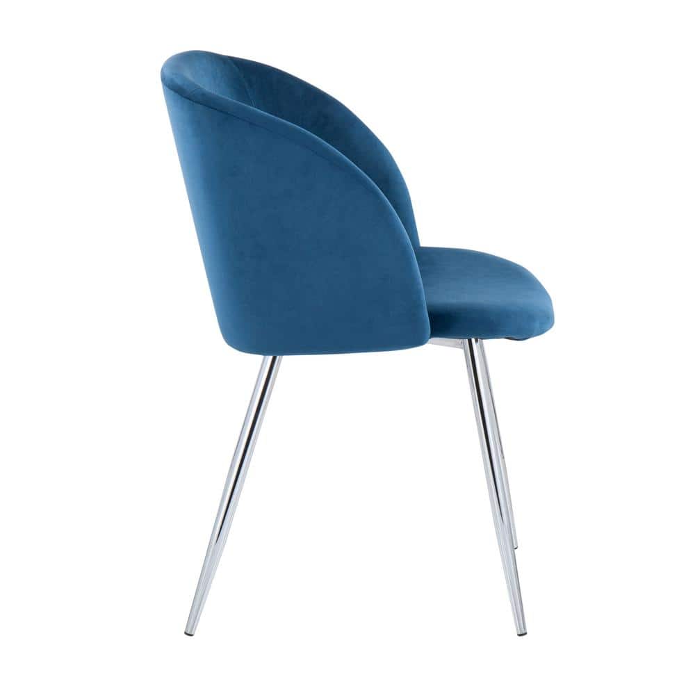 Blue Velvet Upholstered Arm Chairs with Metal Legs, Set of 2