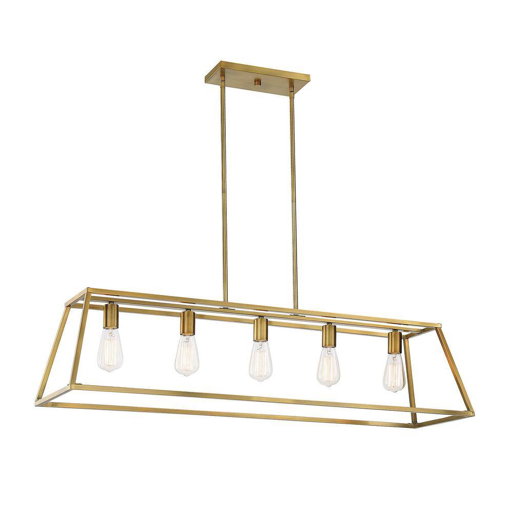 Denton Warm Brass Geometric 5-Light Linear Chandelier