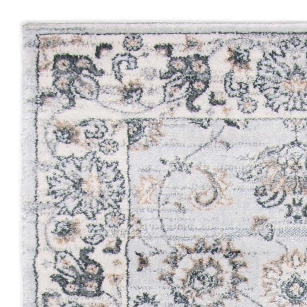 Isabella Light Grey and Cream Synthetic Floral Runner Rug