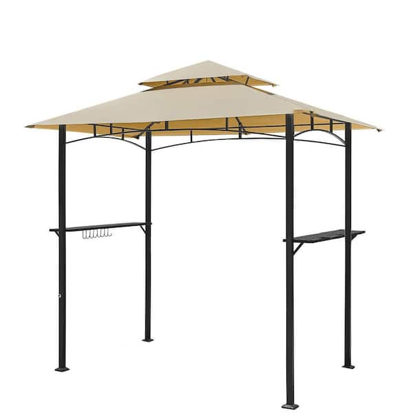 8 ft. x 5 ft. Grill Gazebo 2-Tier BBQ Gazebo Shelter for Patio, Outdoor Grill in Beige
