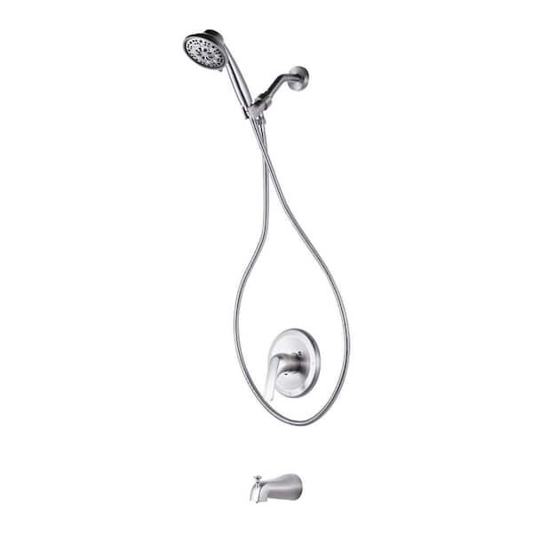 Single Handle 7-Spray Tub and Shower Faucet Set 1.8 GPM with Brass Rough-in Valve Included in Brushed Nickel