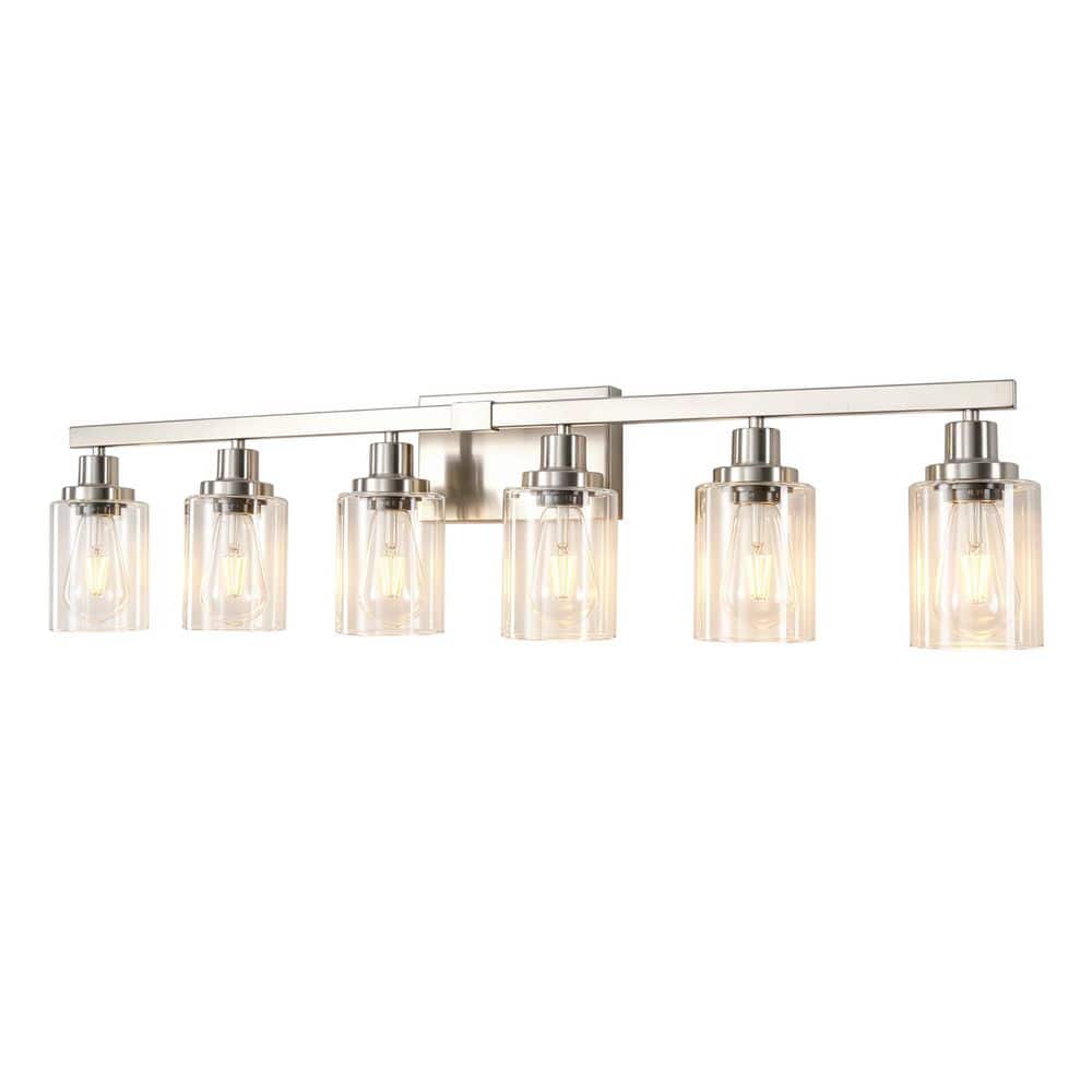 36.8 in. 6-Light Brushed Nickel Bathroom Vanity Light with Clear Glass Shade price history on PriceWatchPro