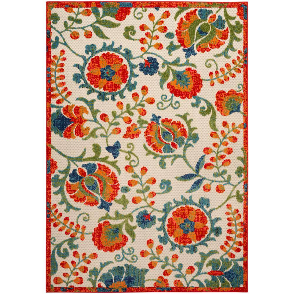 Aloha Red Multicolor Floral Synthetic Outdoor Rug 5'3" x 7'5"
