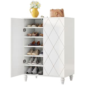 Lauren 41.54 in. H x 31.5 in. W White Wood Shoe Storage Cabinet with Adjustable Shelves for Entryway, 24 Pairs