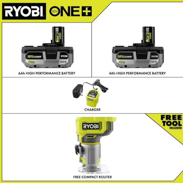 ONE+ 18V Lithium-Ion HIGH PERFORMANCE Kit w/ 4 Ah Battery, 6 Ah Battery, Charger, & FREE ONE+ Cordless Compact Router