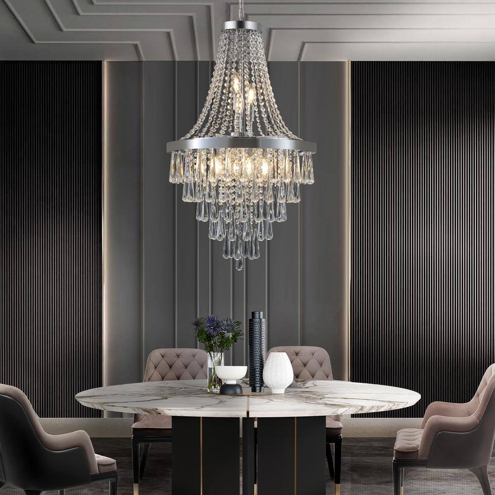 Chrome and Crystal Empire Candle Chandelier