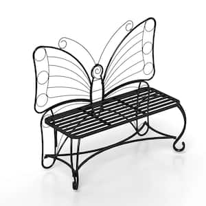 48.3 in. 2-Person Seating Black Butterfly Cast Metal Outdoor Bench Perfect for Patios, Gardens and Parks