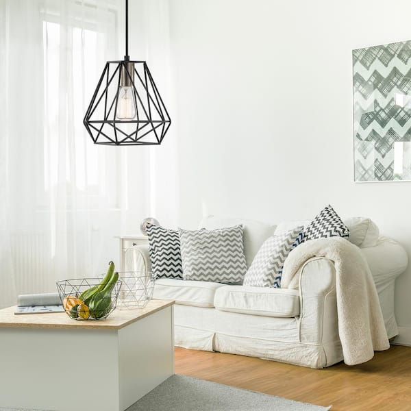 Brielle 60-Watt 1-Light Matte Black Shaded Pendant Light with Cage Shade