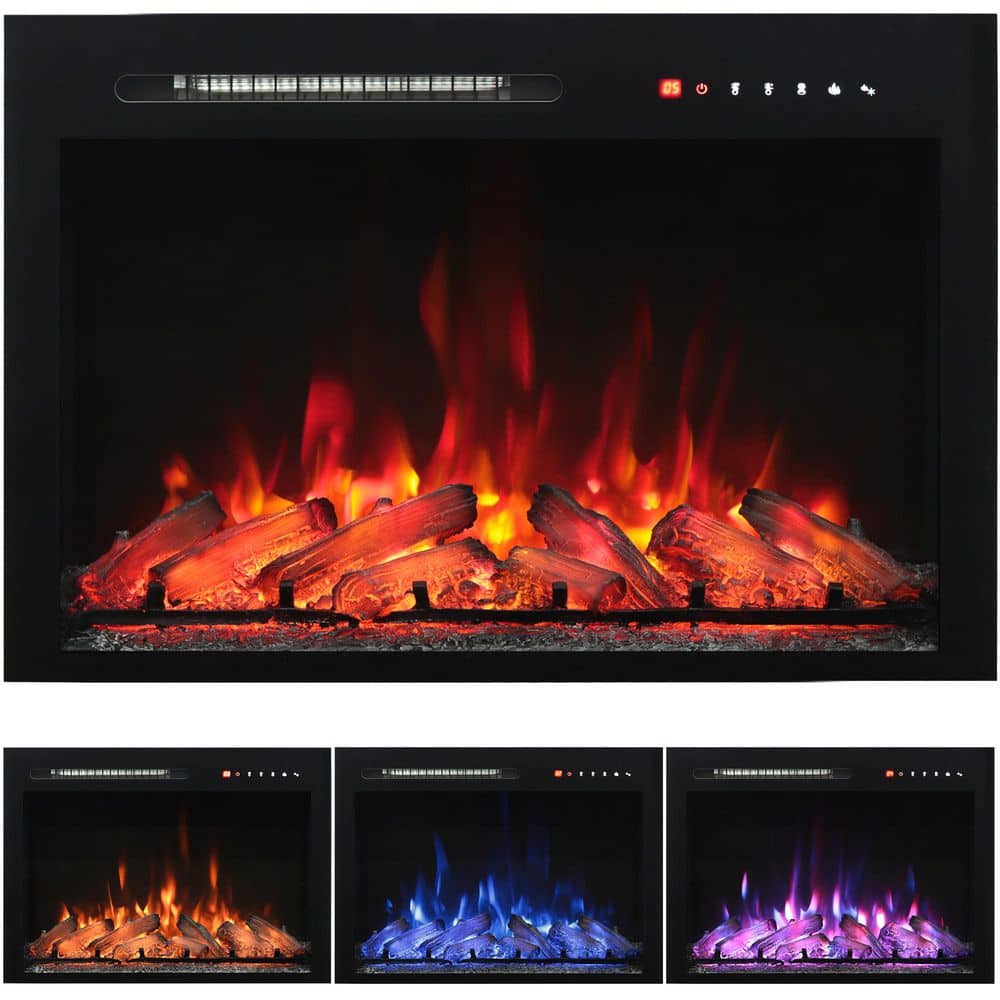 30 in. Electric Fireplace Inserts with Remote Control, Realistic Log, Overh