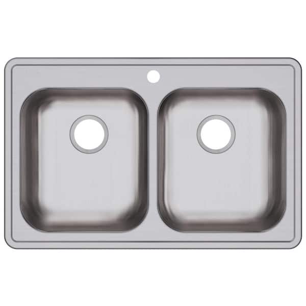 Dayton 33 in. Drop-in Double Bowl 22-Gauge Stainless Steel Kitchen Sink Only