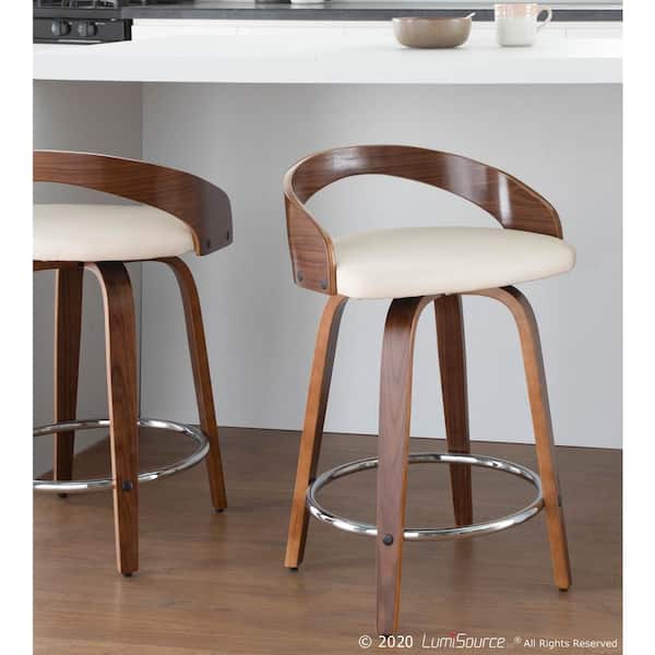 Grotto 24 in. Walnut and Cream Faux Leather Counter Stool (Set of 2)
