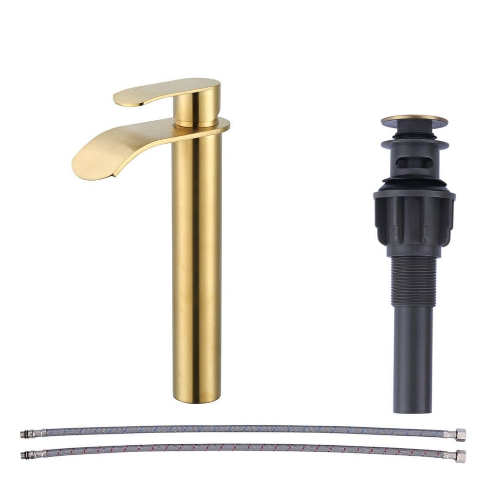 Single Handle Single Hole Stainless Steel Waterfall Bathroom Faucet with Pop Up Drain and Supply Lines Brushed Gold price history on PriceWatchPro