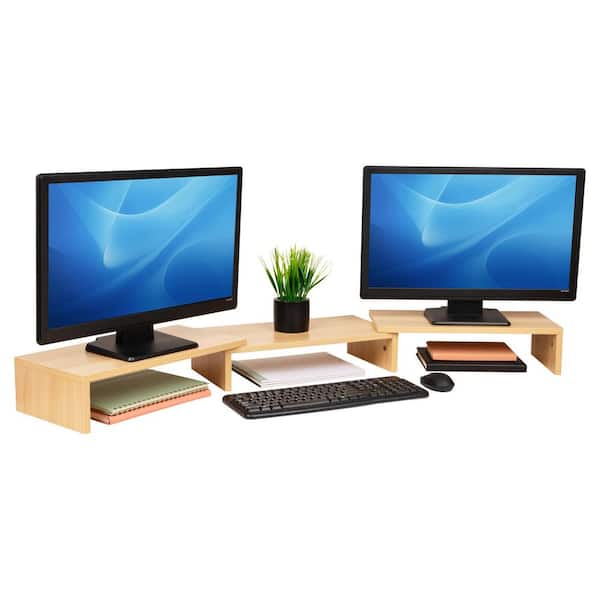 51.25 in. x 9.25 in. Wide Dual Monitor Stand, Desktop Organizer, Laptop Riser, MDF, Brown