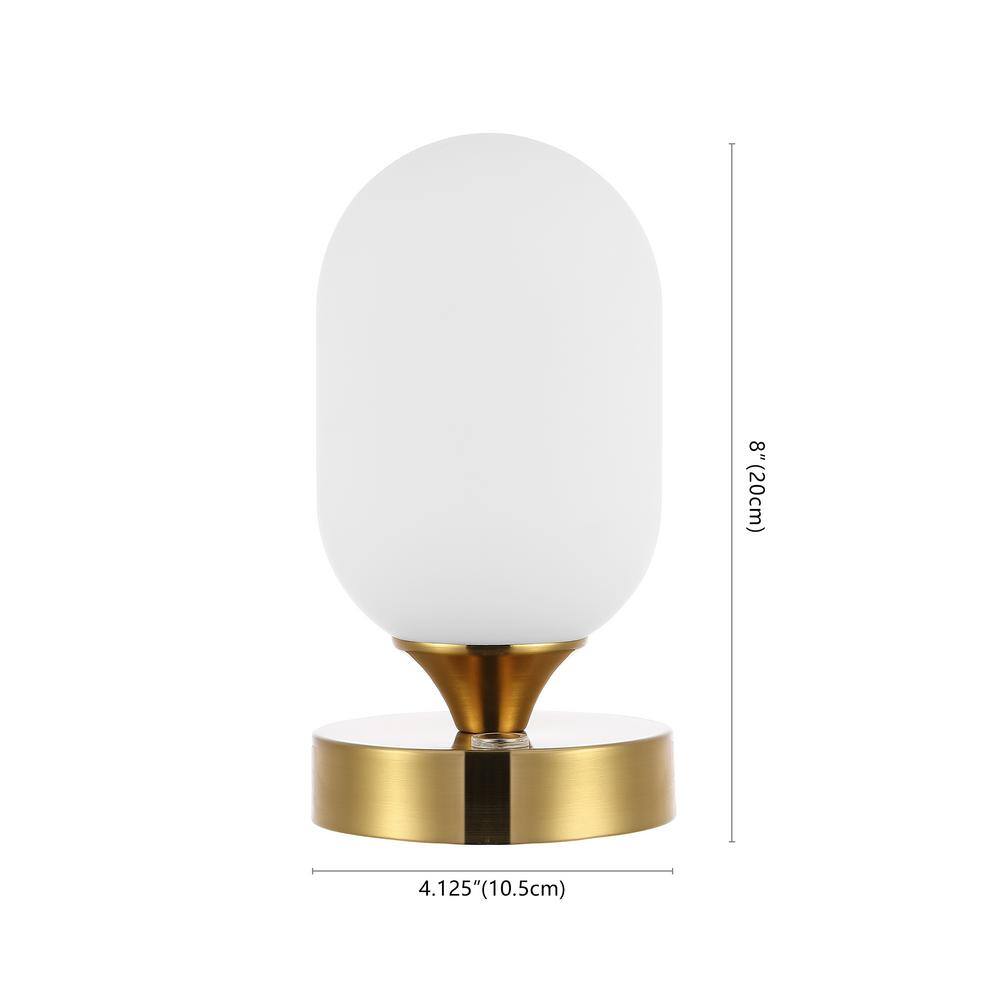 Eli 8" Brass Gold Cordless LED Table Lamp with Frosted Shade