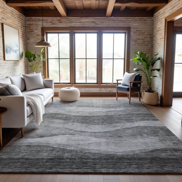Mayfield Premium Machine Washable Abstract AMF1141 Gray 3 ft. x 4 ft. Area Rug