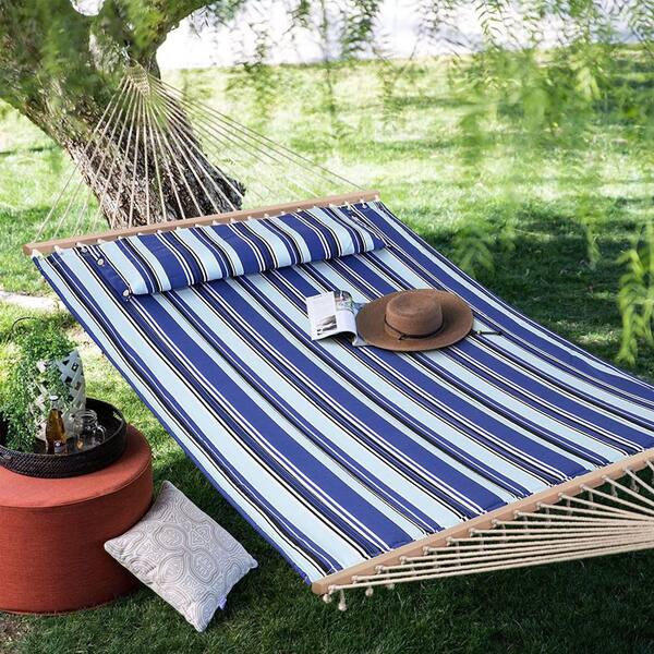 Suncreat Double Hammock Quilted Fabric Swing with Spreader Bar, Detachable Pillow, 55\