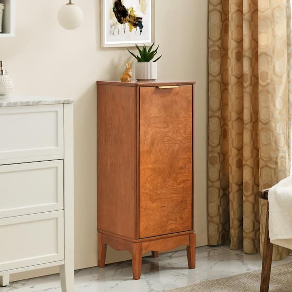 Unbranded 14.5 in. W x 12.63 in. D x 35.75 in. H Antique Brown Wood Floor Cabinet Linen Cabinet with 1 Door and 1 Shelf