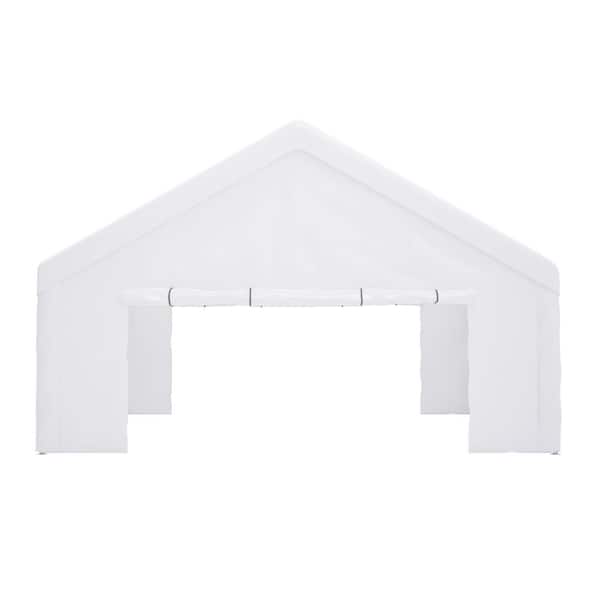 20 ft. x 20 ft. Heavy Duty Portable Carport Garage Tent with Roll-Up Door Detachable Sides for Outdoor Storage in White