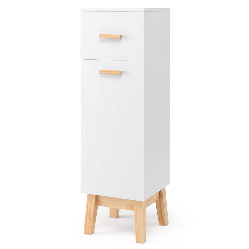 HONEY JOY White Tall Freestanding Bathroom Storage Cabinet with 5