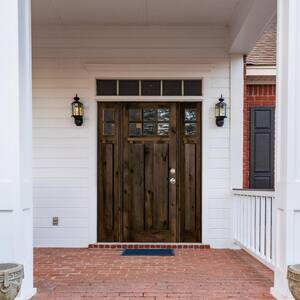 64 in. x 96 in. Craftsman Alder Left Hand Clear 6-Lite Clear Glass Black Stain Wood Prehung Front Door with Sidelites