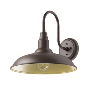 JONATHAN Y Stanley 12.25 in. Green 1-Light Farmhouse Industrial  Indoor/Outdoor Iron LED Gooseneck Arm Outdoor Sconce JYL7614F - The Home  Depot