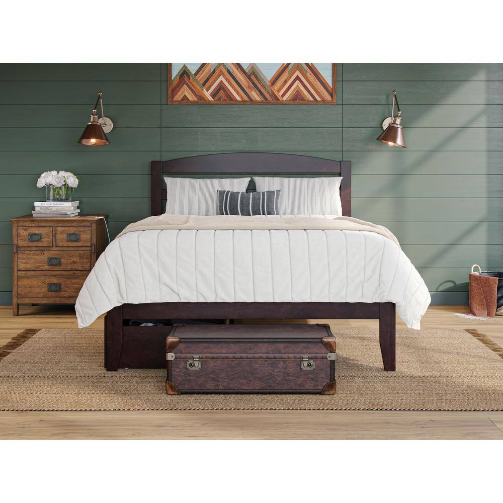 Espresso Queen-Sized Wood Frame Upholstered Platform Bed with Storage