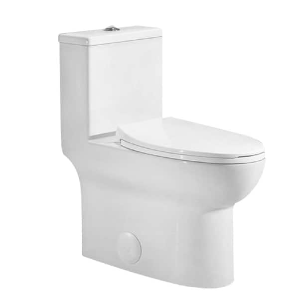 12 inch 1-piece 1.1/1.6 GPF Dual Flush Elongated Comfort Height Floor Mounted Toilet in White with Soft Close Seat
