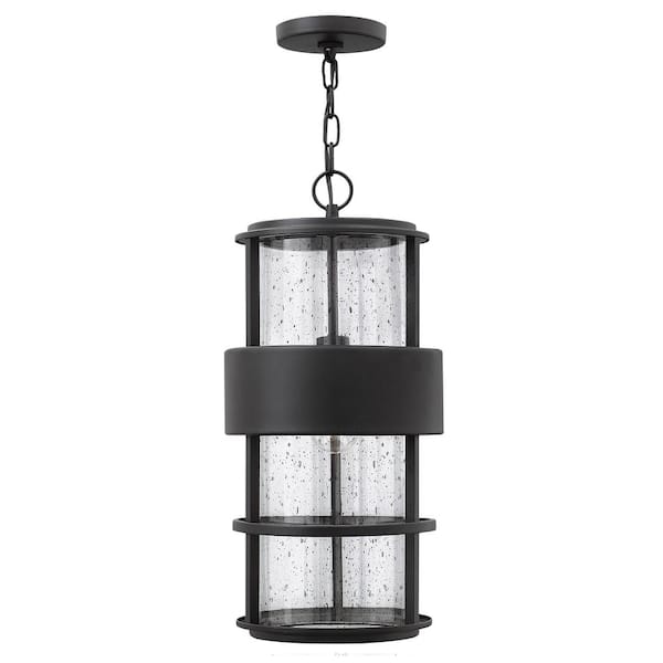 Saturn 21.25 in. 1-Light Satin Black Outdoor Pendant Light