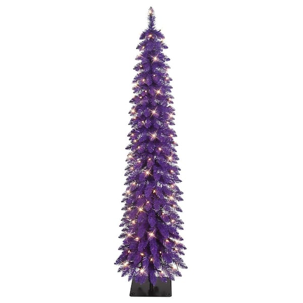 6 ft. Pre-Lit Alpine Purple Pencil Artificial Christmas Tree