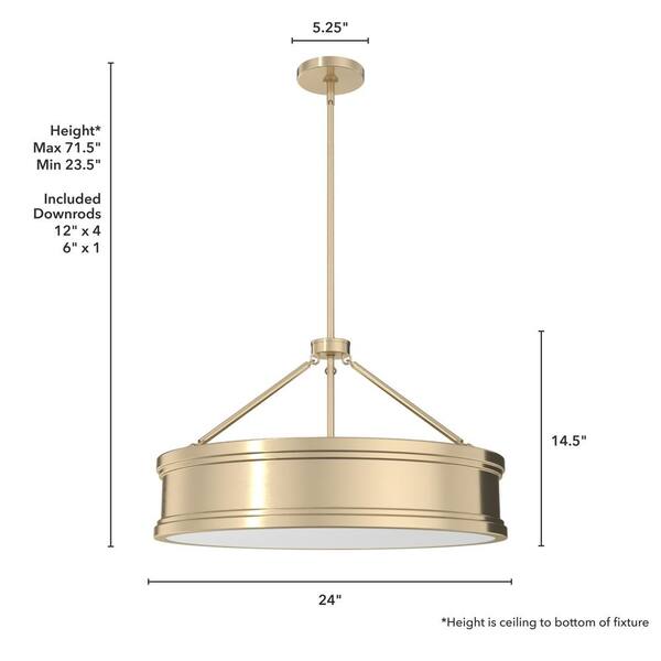 Hunter Capshaw 5-Light Alturas Gold Traditional Frosted Glass Drum LED Medium Hanging Kitchen Island Light