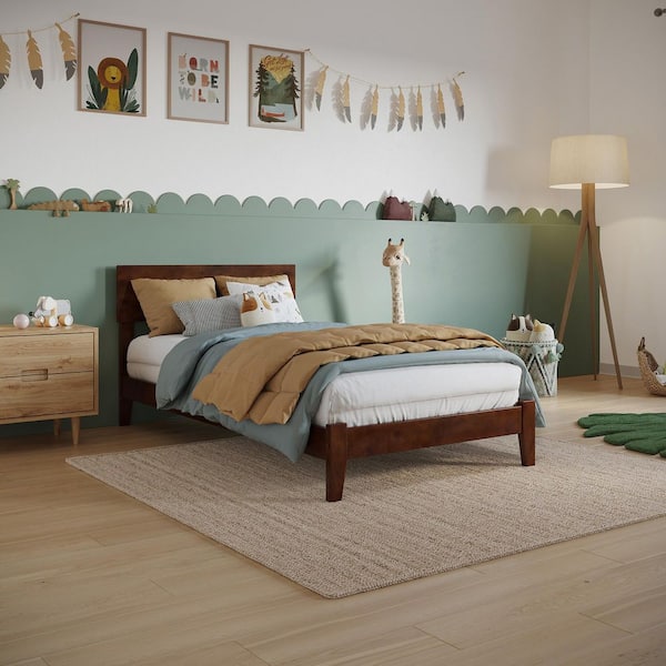 AFI Orlando Walnut Solid Wood Twin Traditional Panel Bed with Open Footboard and Attachable Turbo Device Charger