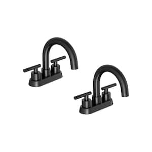 Cartway 4 in. Centerset 2-Handle High-Arc Bathroom Faucet and 2-Piece Extra Hose in Matte Black (2-Pack)
