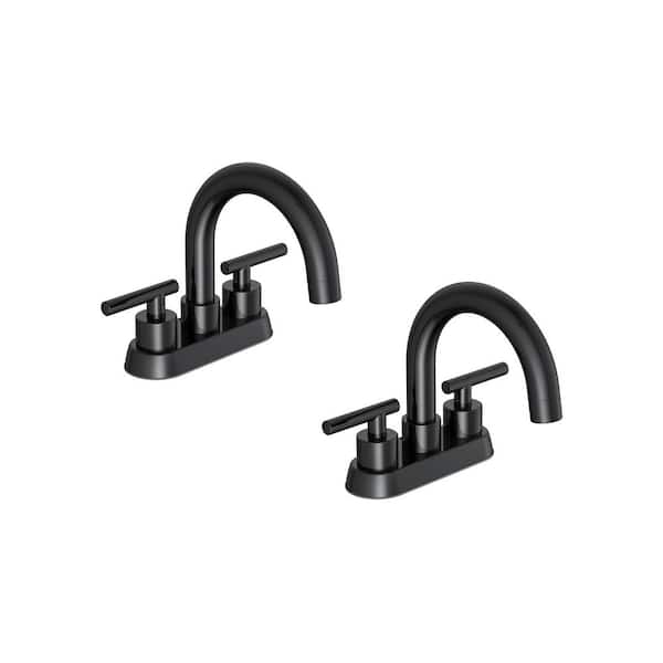 PRIVATE BRAND UNBRANDED Cartway 4 in. Centerset 2-Handle High-Arc Bathroom Faucet and 2-Piece Extra Hose in Matte Black (2-Pack)