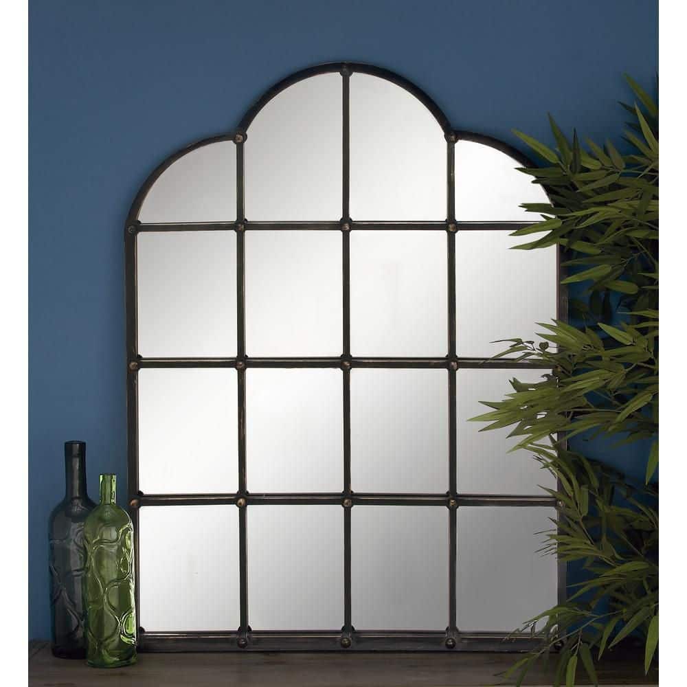 Arched Black Metal Window Pane Wall Mirror