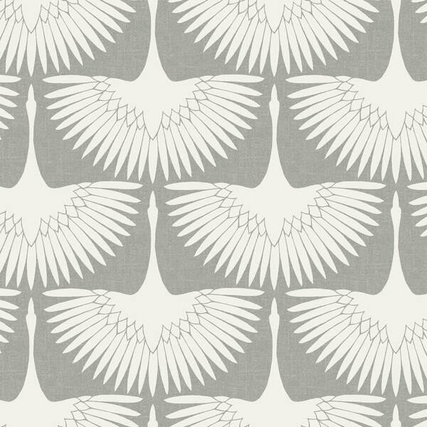 Genevieve Gorder Chalk Grey Feather Flock Vinyl Peel and Stick Wallpaper Roll (Covers 15.37 sq. ft. )